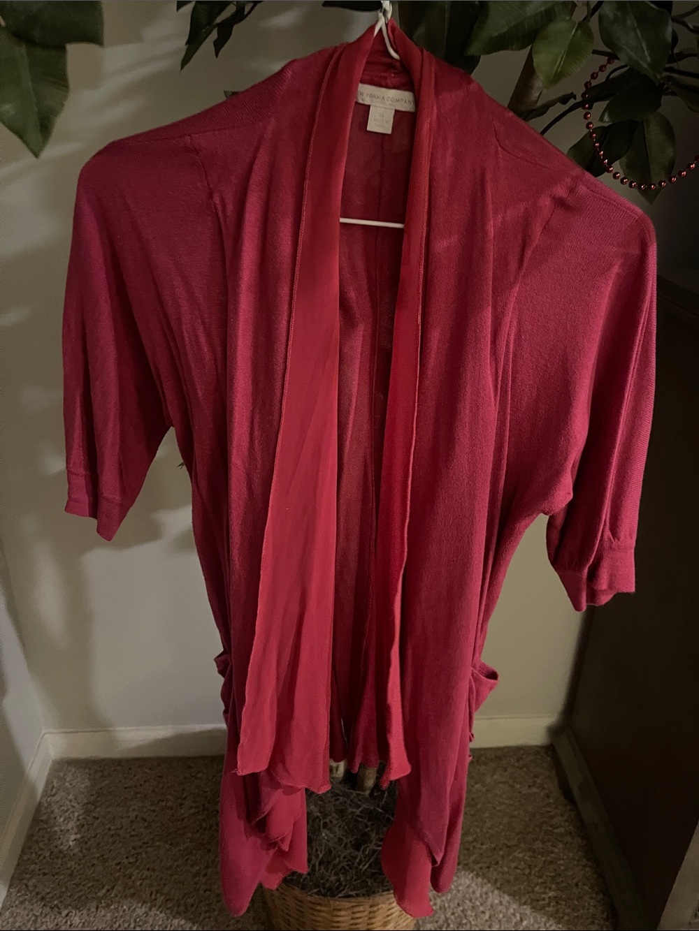 New York & Company Open Front Fly Away Cardigan in Deep Pink
